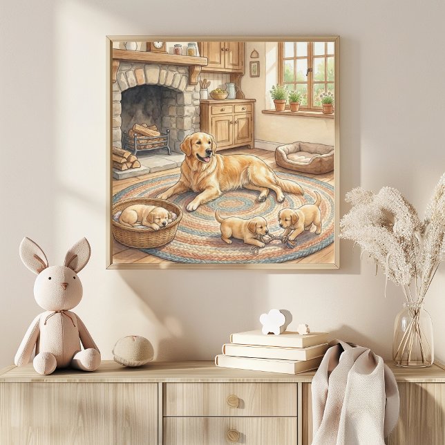 Poster Mama Golden Retriever e Berçário de Filhotes (Criador carregado)