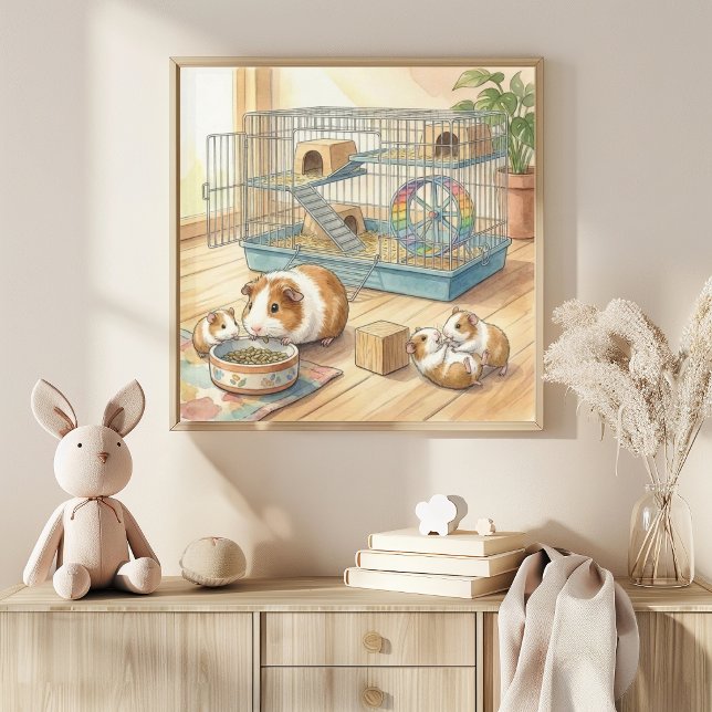 Poster Mama Guinea Pig and Pups Nursery (Criador carregado)