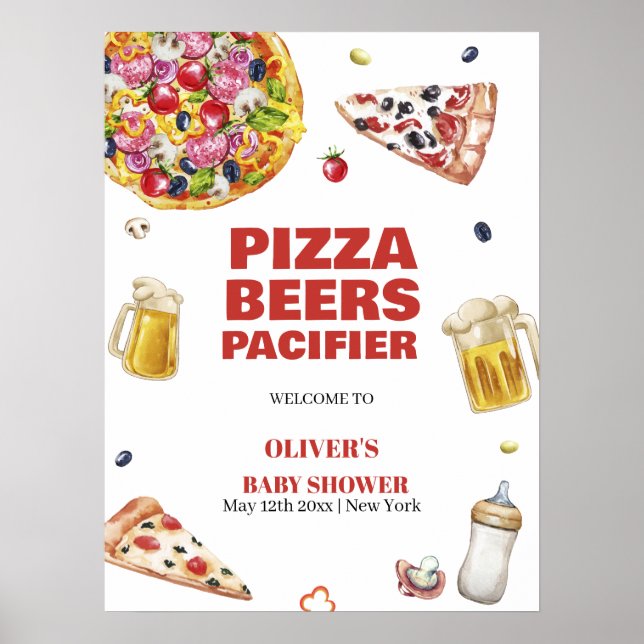 Poster Mama Mia Pizza Cerveja Chupeta Bem-vindo ao Chá de (Frente)
