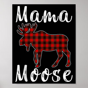 Poster Mama Moose Família Pijama de Natal Vermelho e Pret
