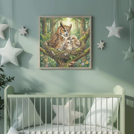Poster Mama Owl e sua creche de filhotes de coruja
