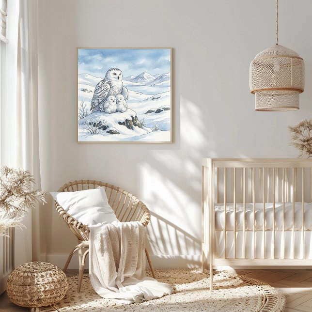 Poster Mama Snowy Owl and Owlets Nursery (Criador carregado)