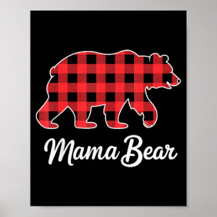 Poster Mama Urso Natal Vermelho Xadrez Búfalo Família Cor