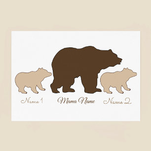 Pôster Mama Urso Personalizada Com 2 Nomes de Filhos Pres