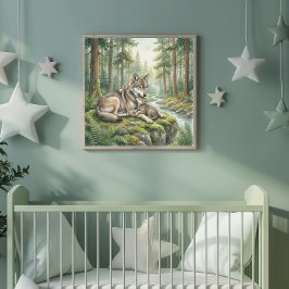 Poster Mama Wolf and Her Adorable Cub Nursery