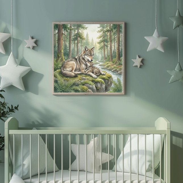 Poster Mama Wolf and Her Adorable Cub Nursery (Criador carregado)