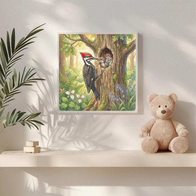 Poster Mama Woodpecker and Chicks Nursery (Criador carregado)