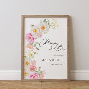 Poster Mamãe a abelha   Chá de fraldas de Aquarela Floral