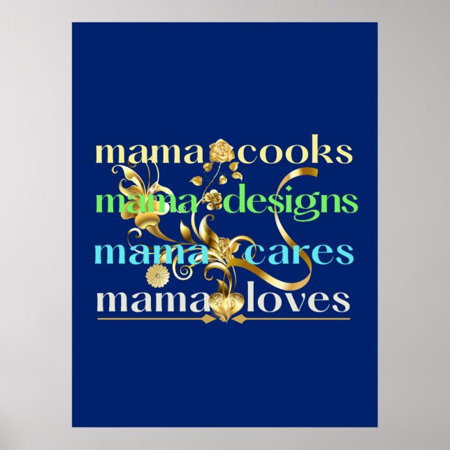 Poster Mamãe Cooks Design Mamãe Cares Mamãe ama (Frente)