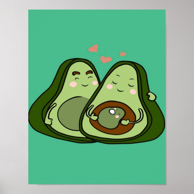 Poster Mamãe Cute Avocado | Família Custa | Mamãe e bebê (Frente)