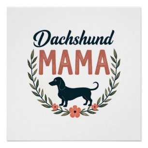 Pôster Mamãe Dachshund Vintage Floral Amante de Cachorro