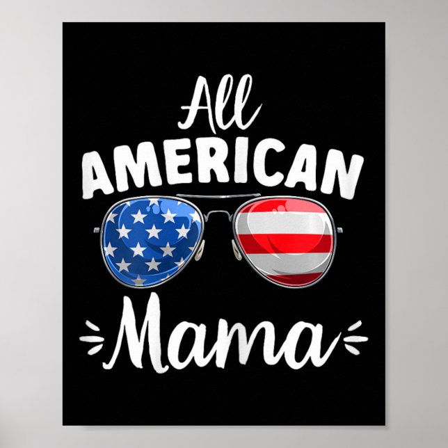 Poster Mamãe de Meninas Americanas no Dia 4 de Julho (Frente)