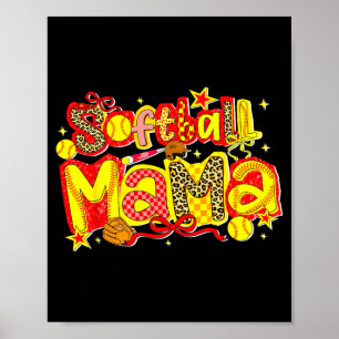 Poster Mamãe de Softbol Leopardo Coquette Laço para Mãe M