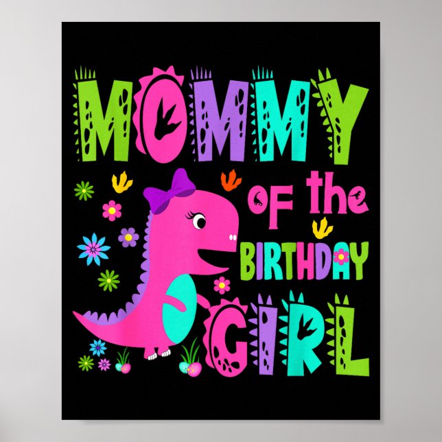 Poster Mamãe do dinossauro saurus rex menina aniversarian (Frente)