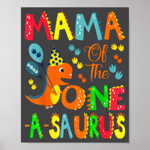 Poster Mamãe do One-a-saurus de 1º Aniversário Menino Din