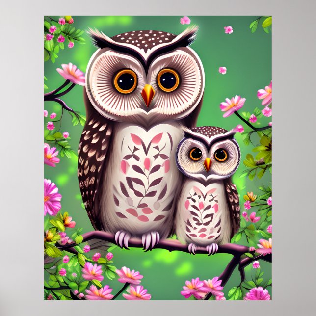 Poster Mamãe e Baby Owl (Frente)