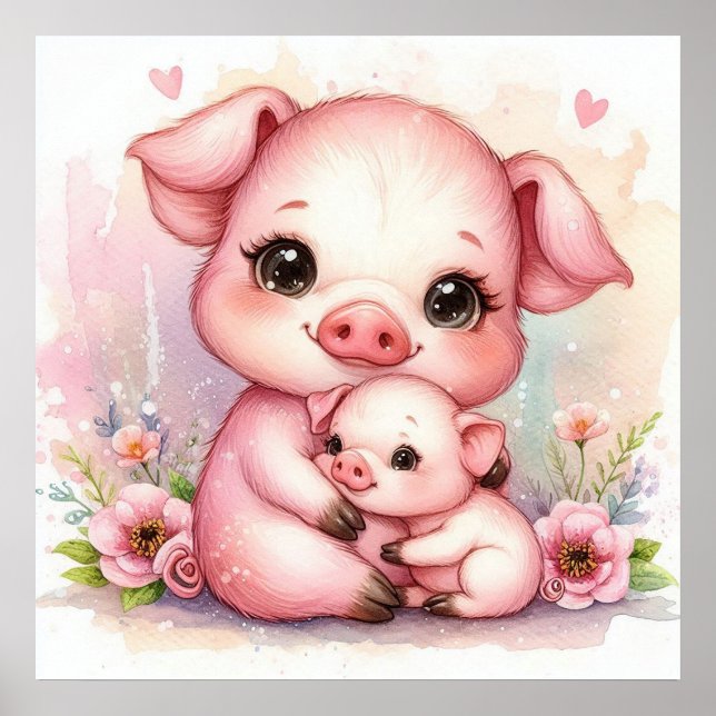 Poster Mamãe e Baby Pig (Frente)