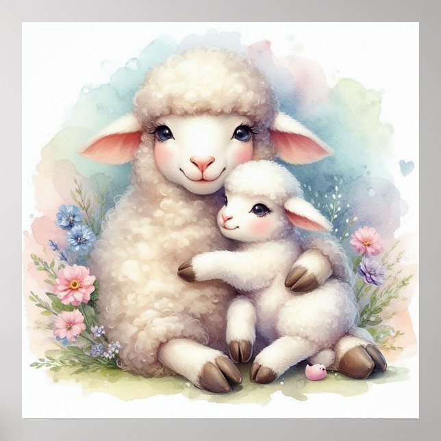 Poster Mamãe e Baby Sheep (Frente)