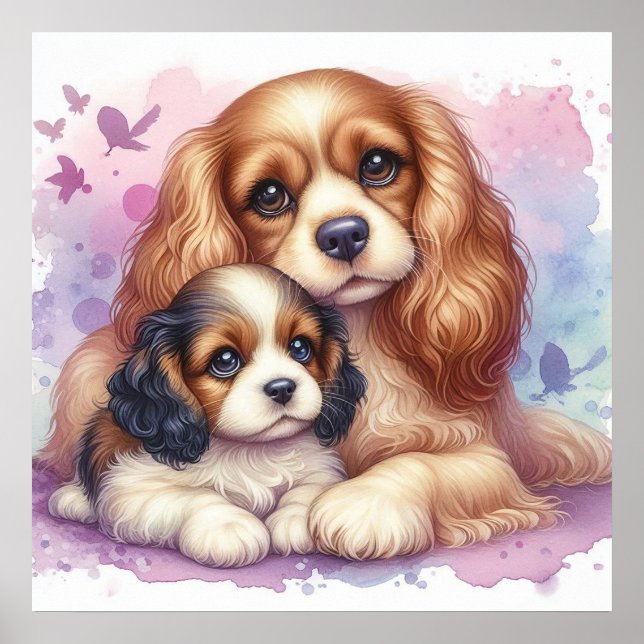 Poster Mamãe e Baby Spaniel (Frente)