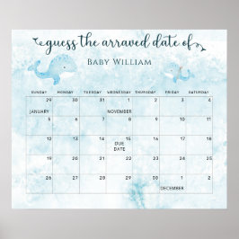 Poster Mamãe e Baleia Bebê adivinham o Calendário de Data