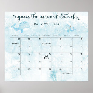 Poster Mamãe e Baleia Bebê adivinham o Calendário de Data