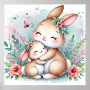 Poster Mamãe e Bebê Coelho