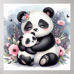 Poster Mamãe e Bebê Panda Urso