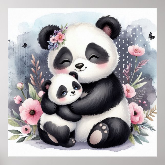 Poster Mamãe e Bebê Panda Urso (Frente)