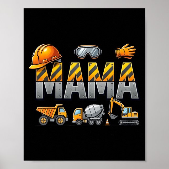 Poster Mamãe Engraçada Escavadeira de Construção Infantil (Frente)