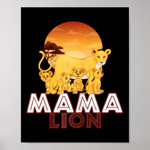 Poster Mamãe Lion - Crianças-Mãe da Família Gato Grande