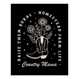 Pôster Mamãe mama do campo vaqueira ocidental cita preto