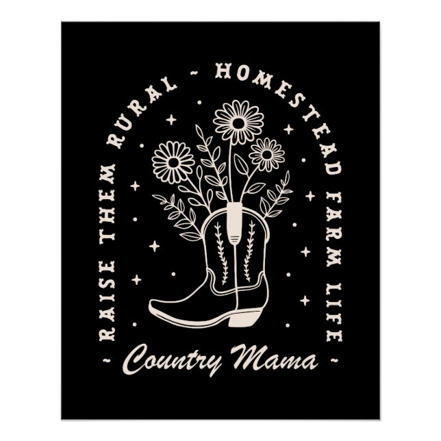 Pôster Mamãe mama do campo vaqueira ocidental cita preto (Frente)