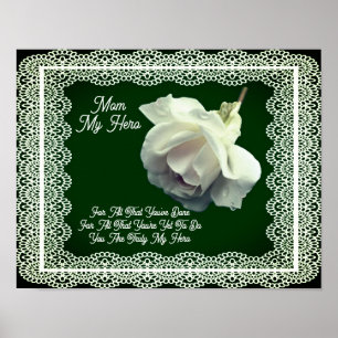 Poster Mamãe, Minha Flor Branca De Rosa Herói Personaliza