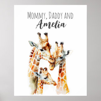 Poster Mamãe, pai e eu | Girafa | Arte Animal