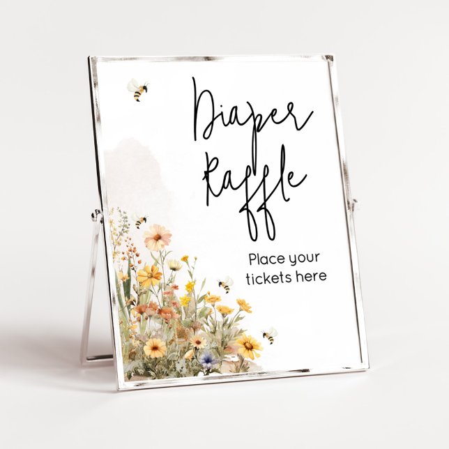 Poster Mamãe para Bebê Fralda de flor selvagem Raffle (Wildflower Mommy to Bee Baby Shower Diaper Raffle Sign)