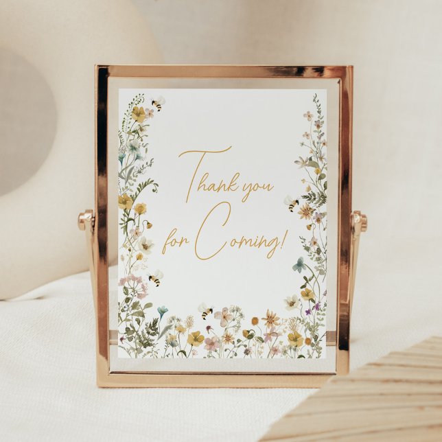 Poster Mamãe para Bee Wildflower Obrigado por vir (Mom to Bee Gender Neutral Baby Shower Thank you for Coming Sign)