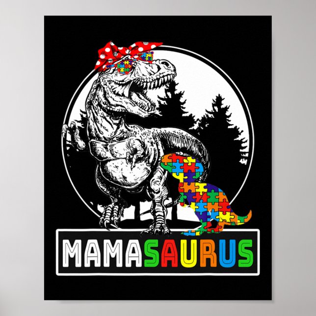 Poster Mamasauro T Rex Dinossaur Mama Saurus Autism Aware (Frente)