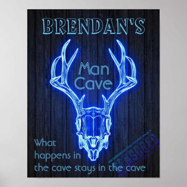 Poster Man Cave Sign Neon Deer Antlers Cool (Frente)