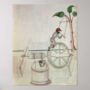 Pôster Man Putting into Motion a Wheel-Driven Well