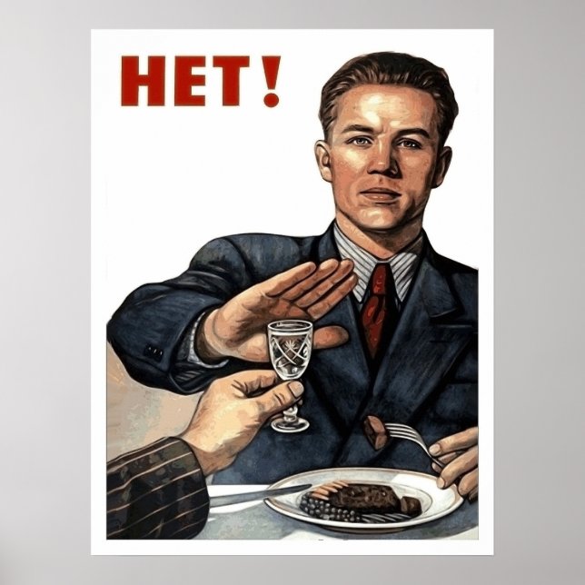 Poster Man refuses drink, Soviet anti-alcoholism (Frente)