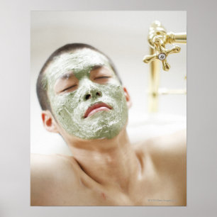 Pôster Man Relaxing in a Bathtub with a Facial Mask