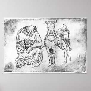 Poster Man seated, Knight mounting his horse