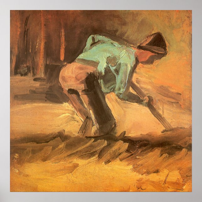 Pôster Man Stooping with Stick or Spade, Vincent van Gogh (Frente)