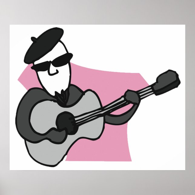Poster Man Wearing Beret Playing Acoustic Guitar (Frente)