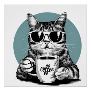 Pôster Manãs de Gato Legal � Café, Óculos de Sol & Atitud