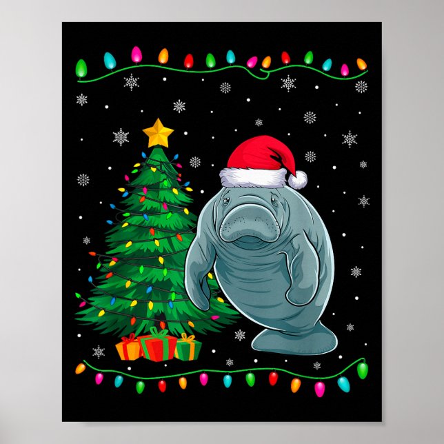 Poster Manatee Santa Hat Men Women Kids Christmas Tree Li (Frente)