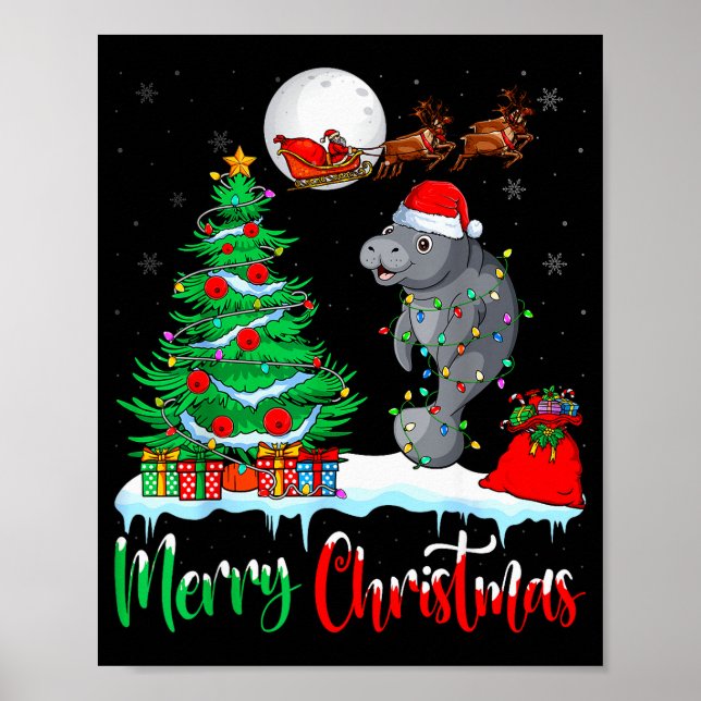 Poster Manatee Santa Hat Xmas Tree Merry Christmas Manate (Frente)