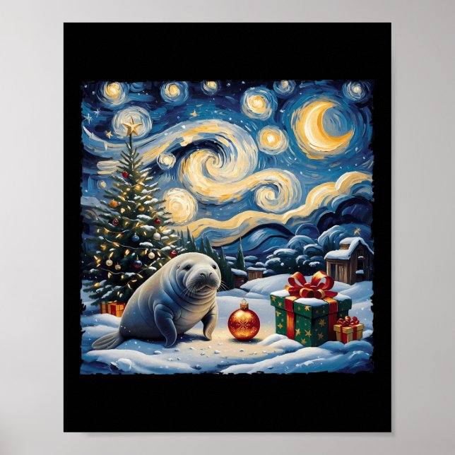 Poster Manatee Van Gogh Style Starry Night Wint (Frente)