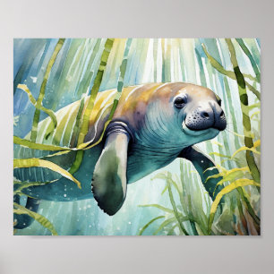 Poster Manatee Watercolor Wall Art