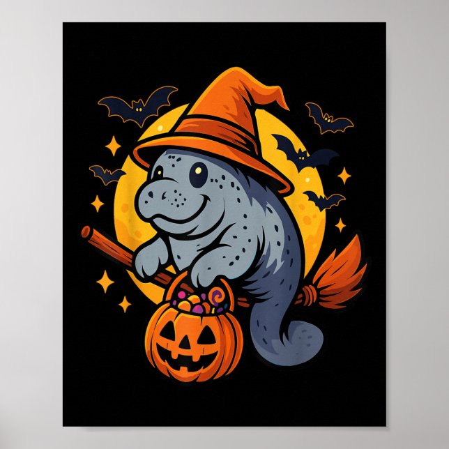 Poster Manatee Witch Hat Pumpkin Halloween Soky Season  (Frente)